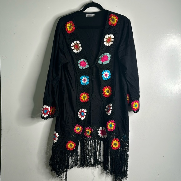 TAMSY corcht comono cotton blend black multi color size large summer, ca… - Picture 3 of 9